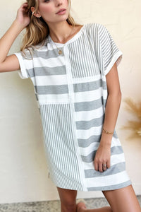 Stripe Mixed Short Sleeve Shift Mini Tee Dress