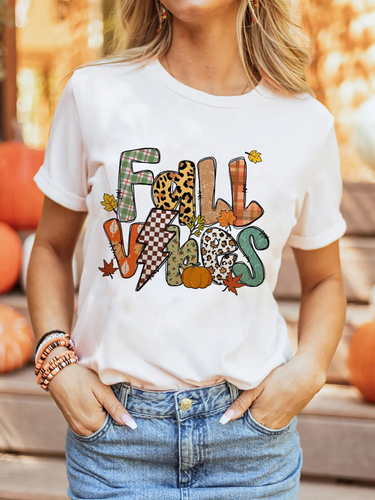 FALL VIBES Cotton Blend Casual T Shirt