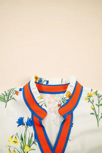 Floral Short Puff Sleeve Notched Blouse