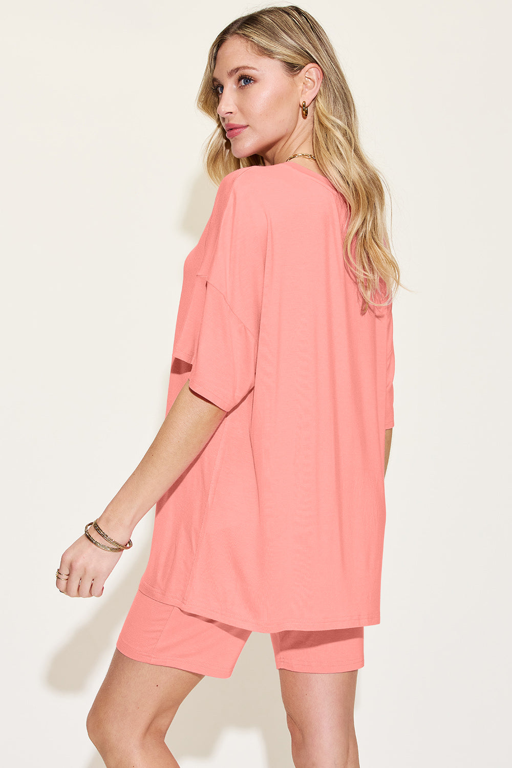 Bamboo Full Size V-Neck Drop Shoulder T-Shirt and Shorts Set