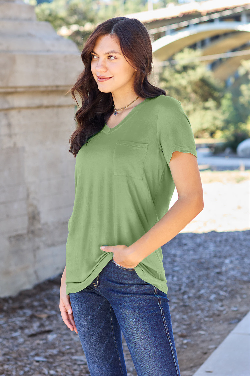Bamboo Full Size V-Neck Short Sleeve T-Shirt