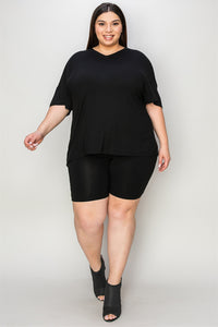 Bamboo Full Size V-Neck Drop Shoulder T-Shirt and Shorts Set