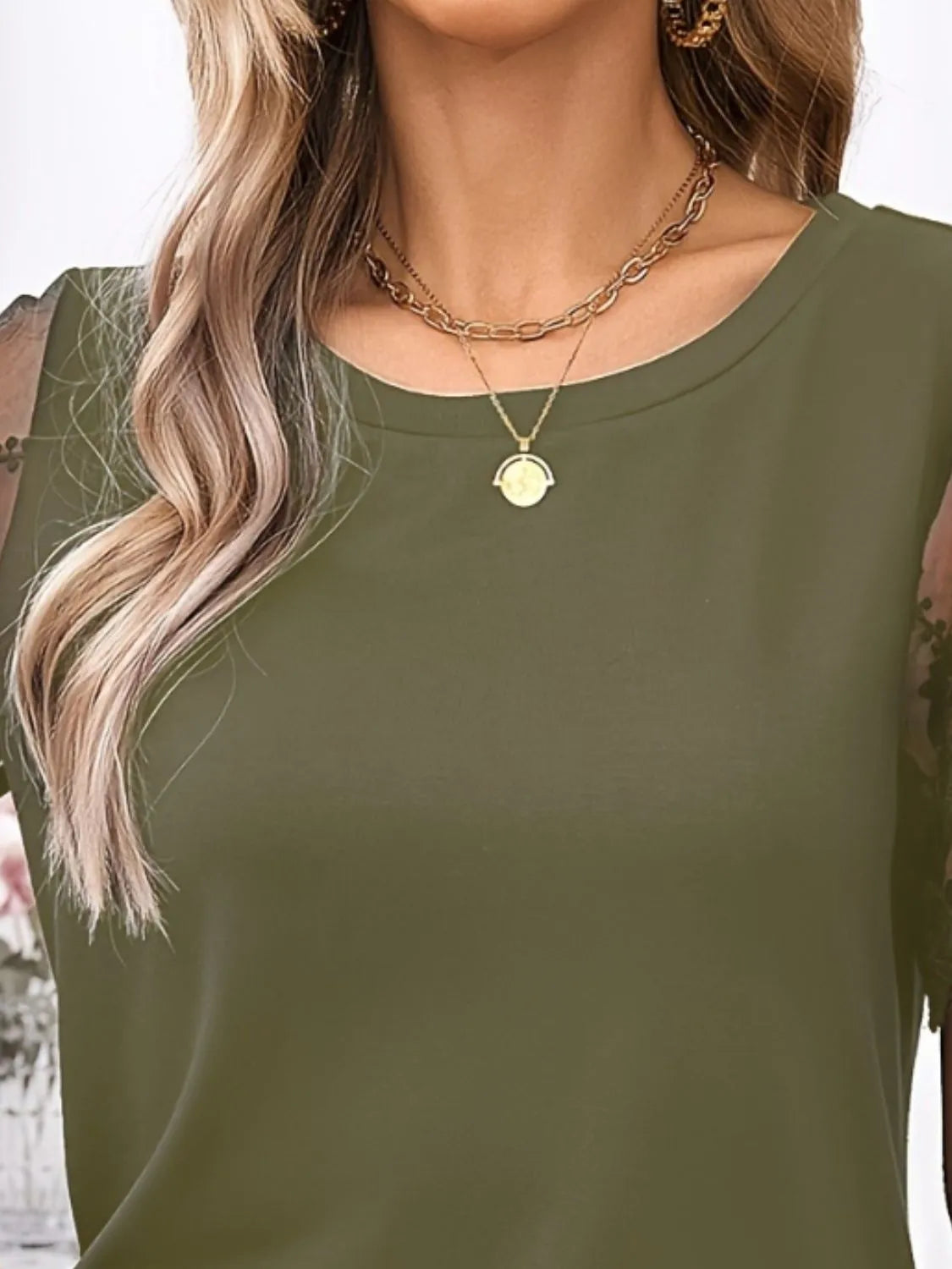 Lace Detail Round Neck Short Sleeve T-Shirt