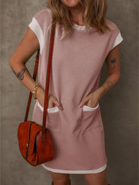 Round Neck Cap Sleeve Mini Dress