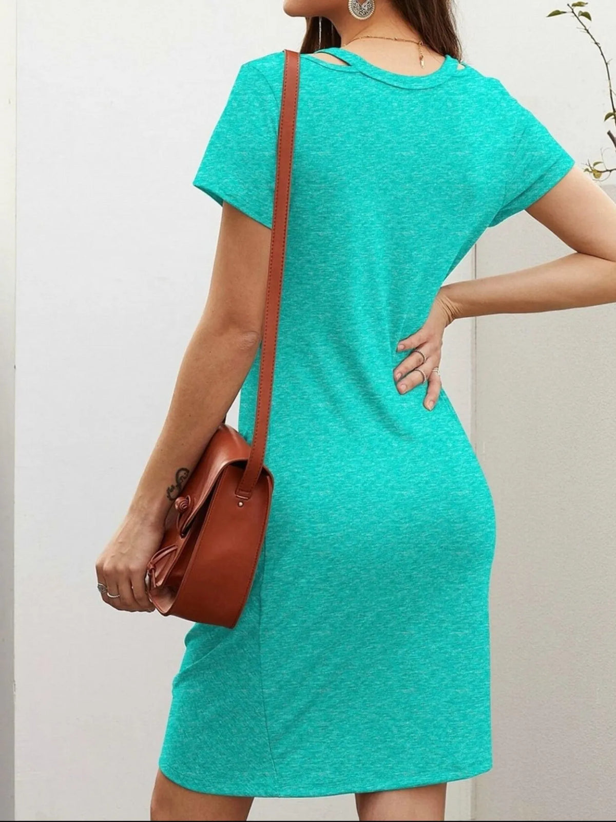 V-Neck Twisted Knot T-Shirt Dress