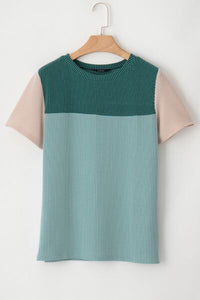 Color Block Round Neck Short Sleeve T-Shirt