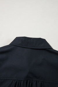 Button Up Tie Waist Puff Sleeve Mini Shirt Dress