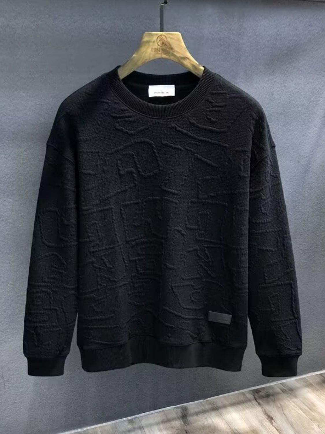 Men's Plus Size Textured Round Neck Long Sleeve Sweatshirt
