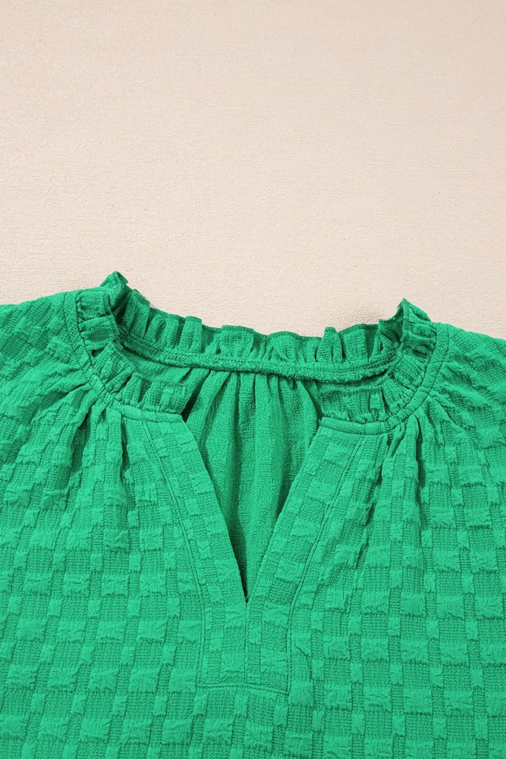 Textured Puff Short Sleeve Notched Top