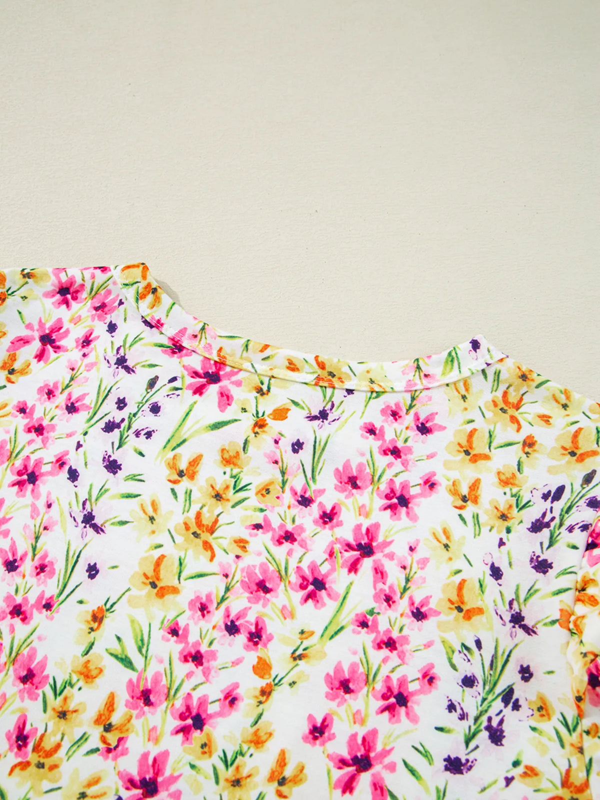 Floral Puff Sleeve Crewneck Blouse