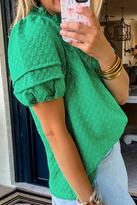 Textured Puff Short Sleeve Notched Top