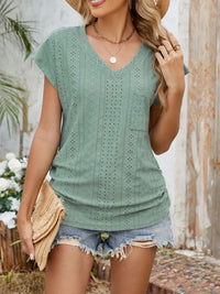 Eyelet V-Neck Short Sleeve Top