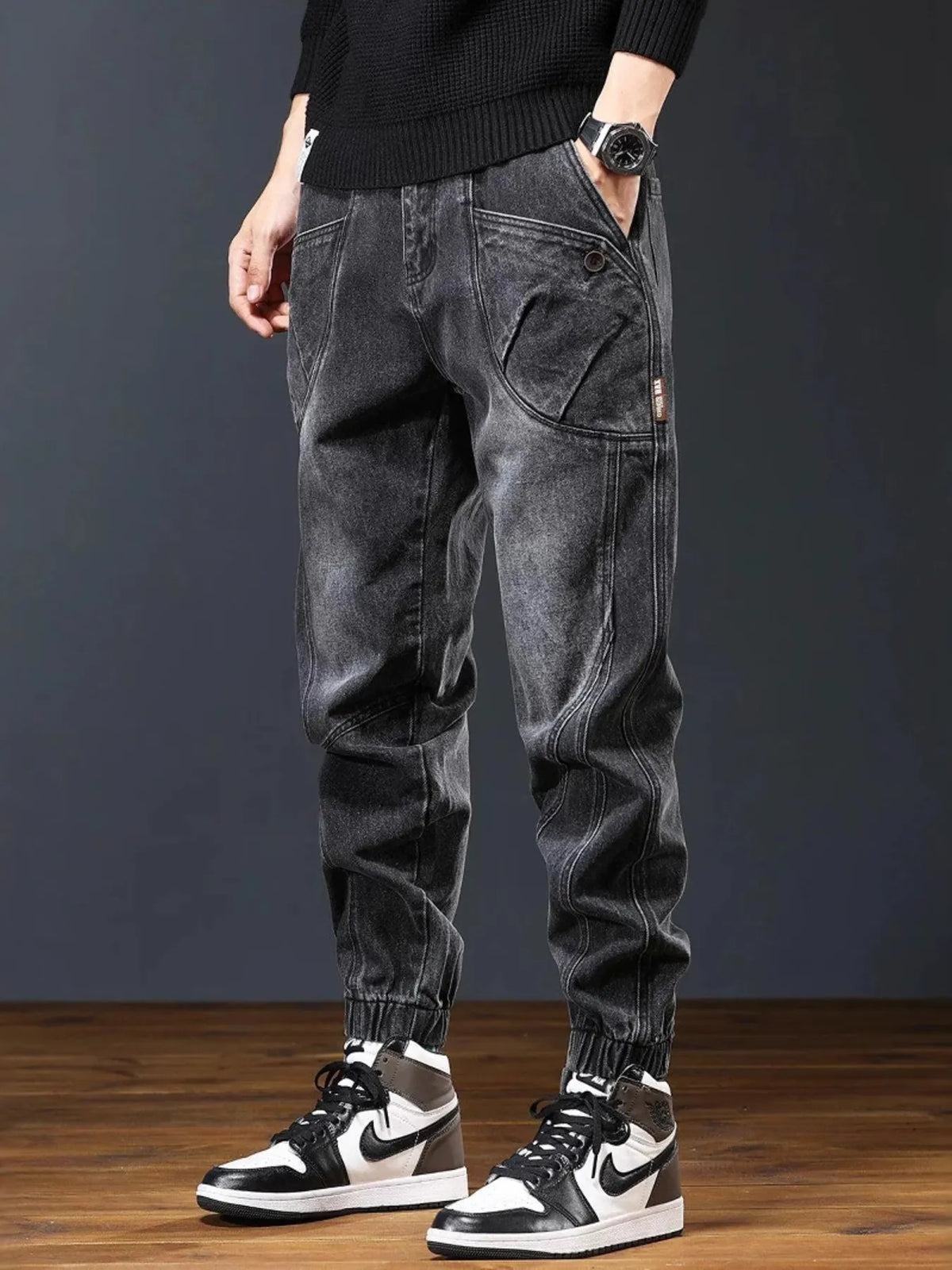 Men's Plus Size Washed Cargo Jogger Jeans