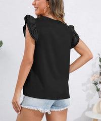 Ruffle Cap Sleeve Round Neck Blouse
