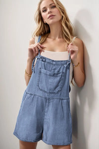 Square Neck Denim Overalls with Pockets