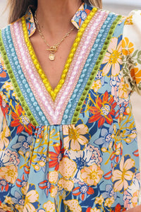 Multicolour Crochet V Neck Half Sleeve Boho Floral Blouse