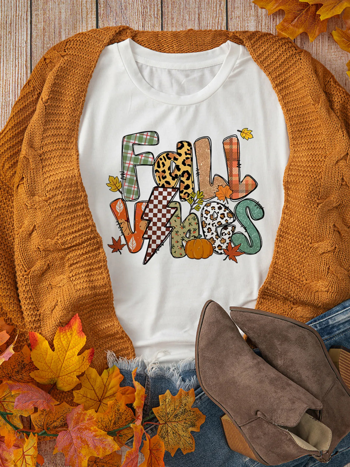 FALL VIBES Cotton Blend Casual T Shirt