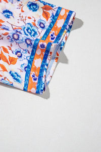 Mixed Floral Print Tie Neck Short Sleeve Dress