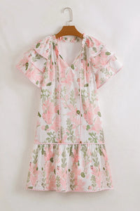 Floral Contrast Edge Layered Short Sleeve Mini Dress