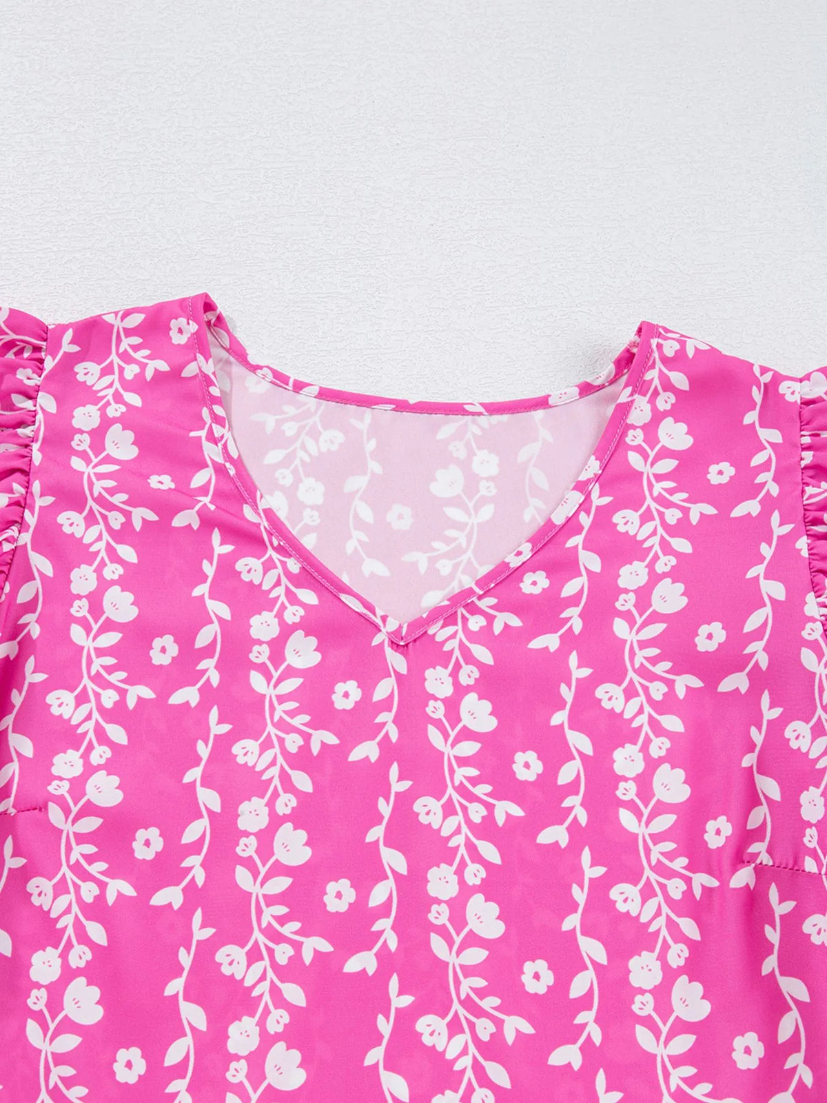 Floral Print Ric-rac Tiered Ruffled V Neck Blouse