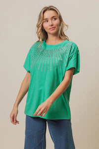 BiBi Rhinestone Beaded Short Sleeve Top