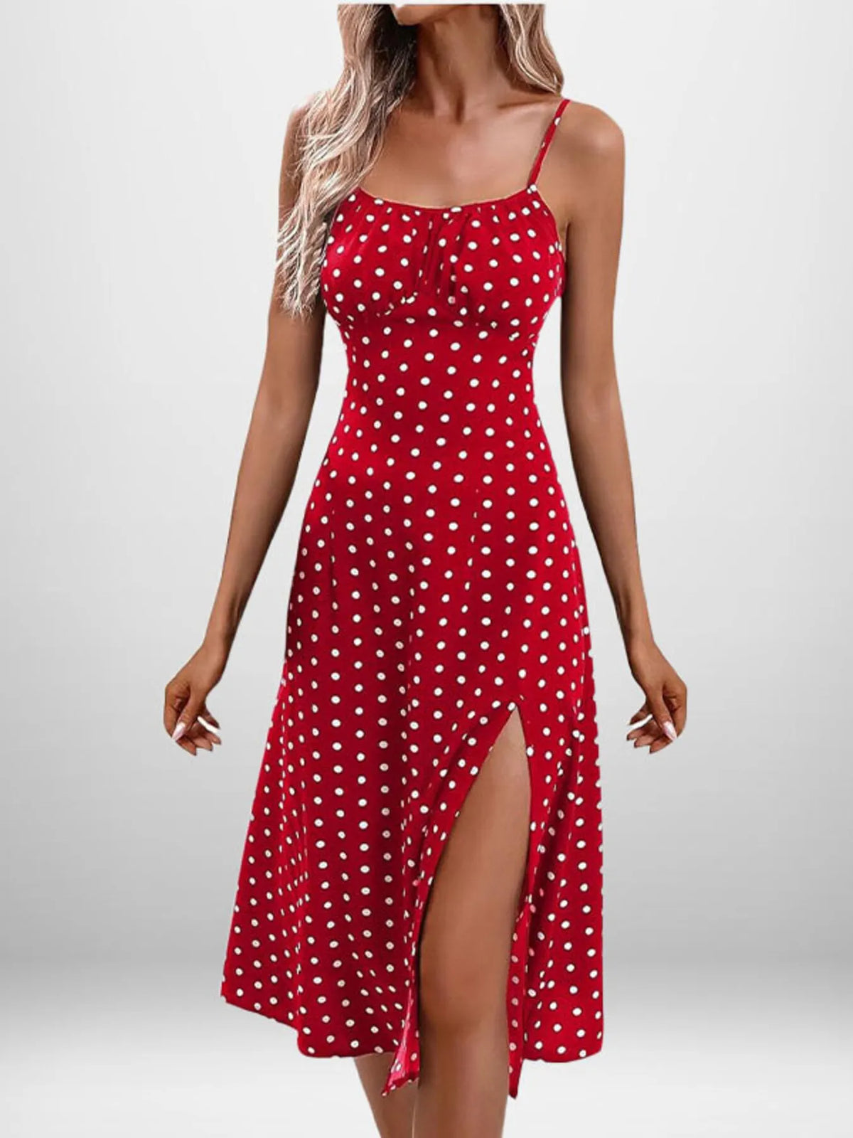 Full Size Slit Printed Cami Midi Dress Plus Size