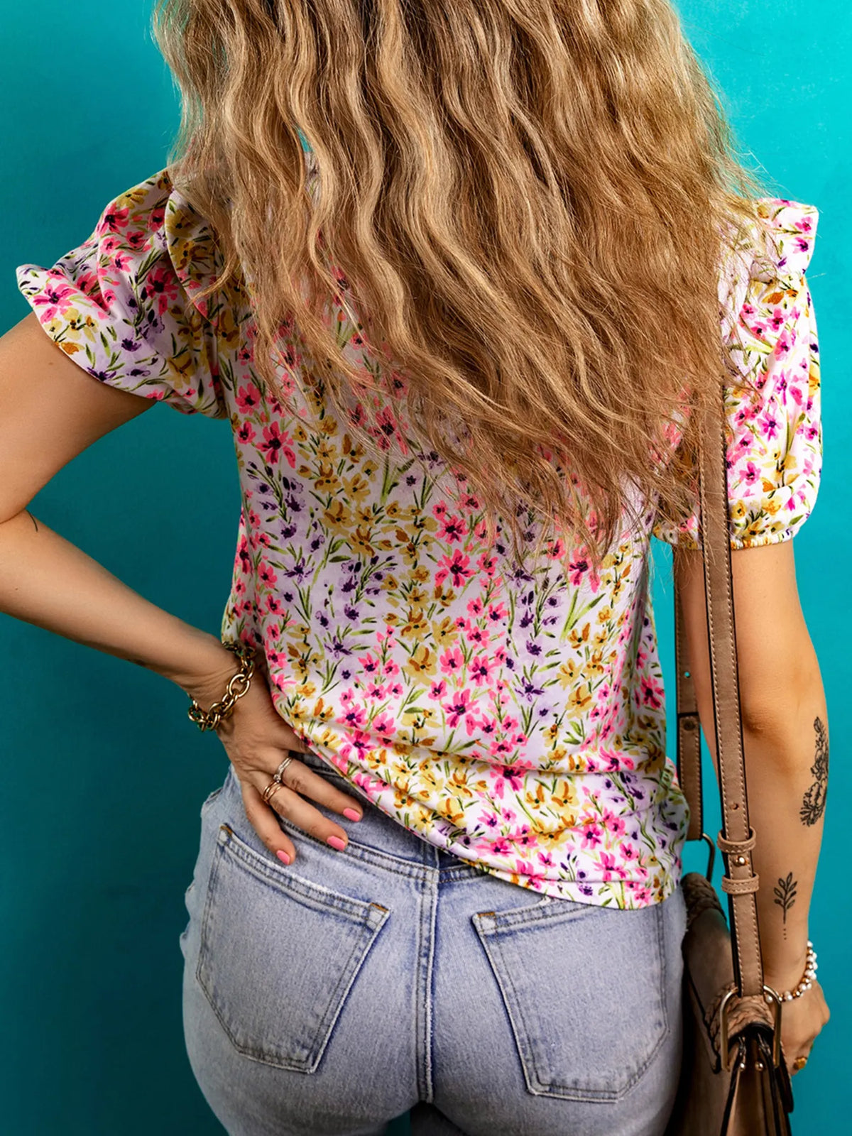 Floral Puff Sleeve Crewneck Blouse
