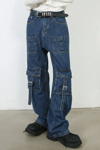 Men's Mid Rise Jeans with Cargo Pockets