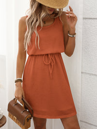 Waffle-Knit Drawstring Mini Tank Dress
