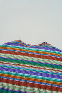 Multicolour Striped Twist Hem Cap Sleeve Top