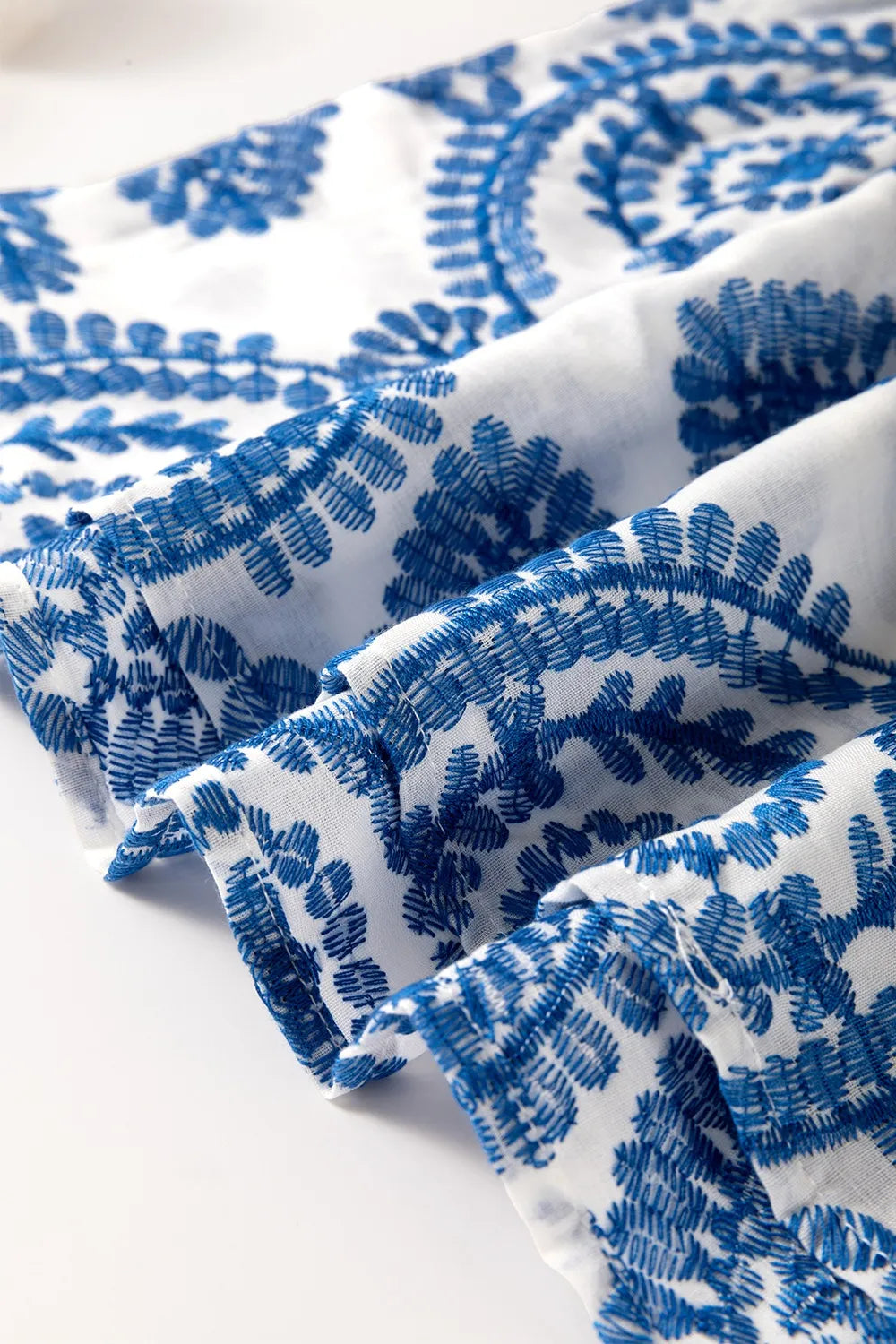 Boho Print Ruffled Cap Sleeve Crew Neck Blouse