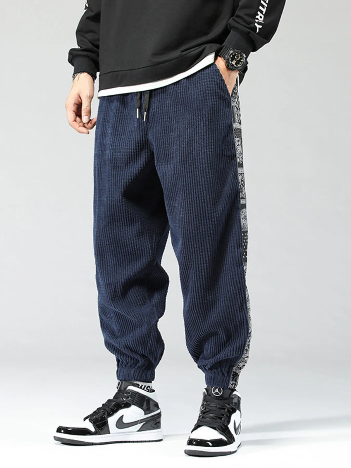 Men's Plus Size Drawstring Contrast Panel Joggers