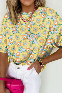 Floral Print Round Neck Oversized T-Shirt