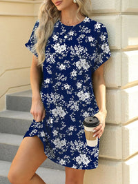 Printed Round Neck Short Sleeve Mini Dress