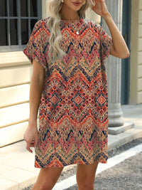 Printed Round Neck Short Sleeve Mini Dress