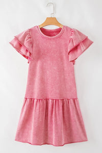 Mineral Wash Raw Edge Ruffle Mini Dress