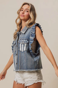 BiBi American Flag Washed Denim Jacket