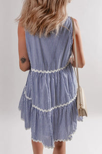Stripe Sleeveless Notched Ric Rac Mini Dress