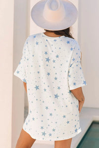 Stars Print Drop Shoulder Oversized T Shirt with Slits