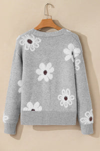 Flower Button Up Long Sleeve Cardigan