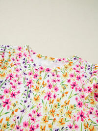 Floral Puff Sleeve Crewneck Blouse