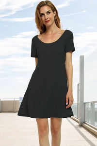 Round Neck Short Sleeve Flared Summer Dress