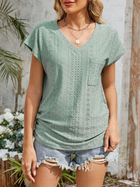 Eyelet V-Neck Short Sleeve Top