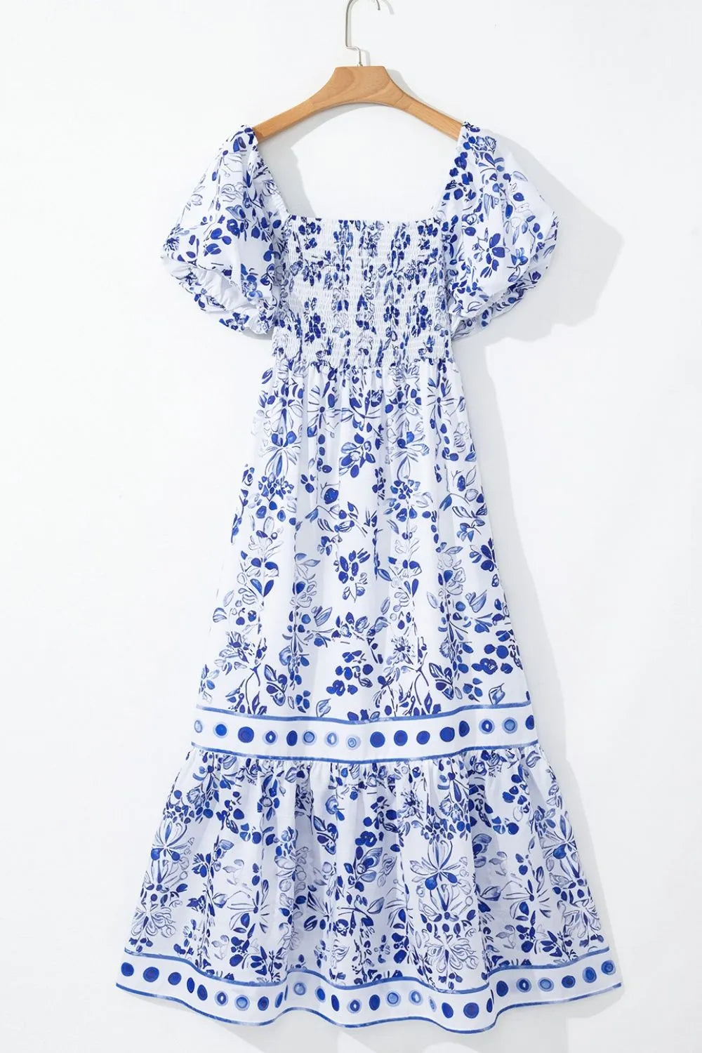 Smocked Printed Square Neck Puff Sleeve Dress
