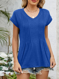 Casual V-Neck Pleated Front T-Shirt