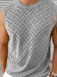 Men's Round Neck Sleeveless Eyelet Knit Top