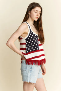 Jade By Jane American Flag Fringe Tank Top
