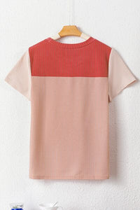 Color Block Round Neck Short Sleeve T-Shirt