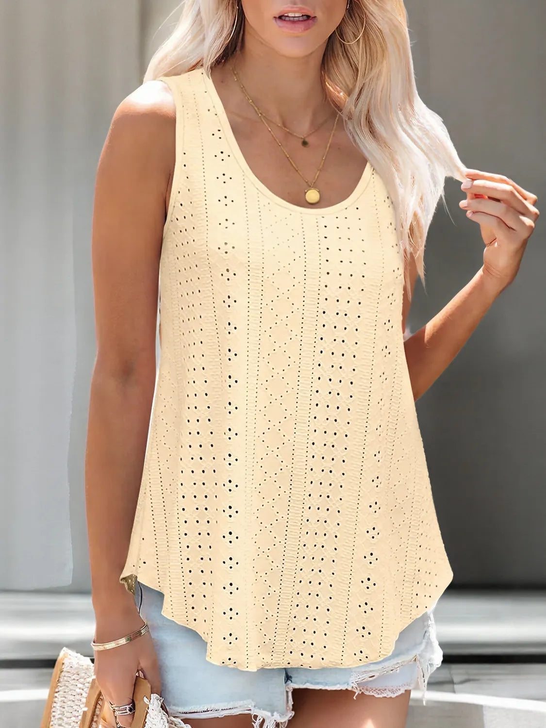 Eyelet Scoop Neck Tank