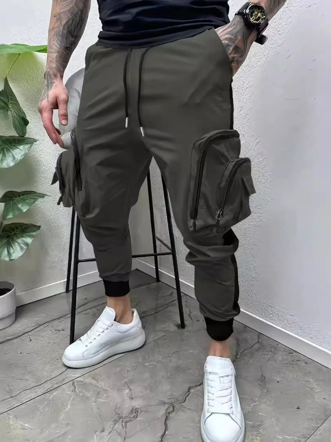 Men's Full Size Drawstring Joggers with Pockets Plus Size